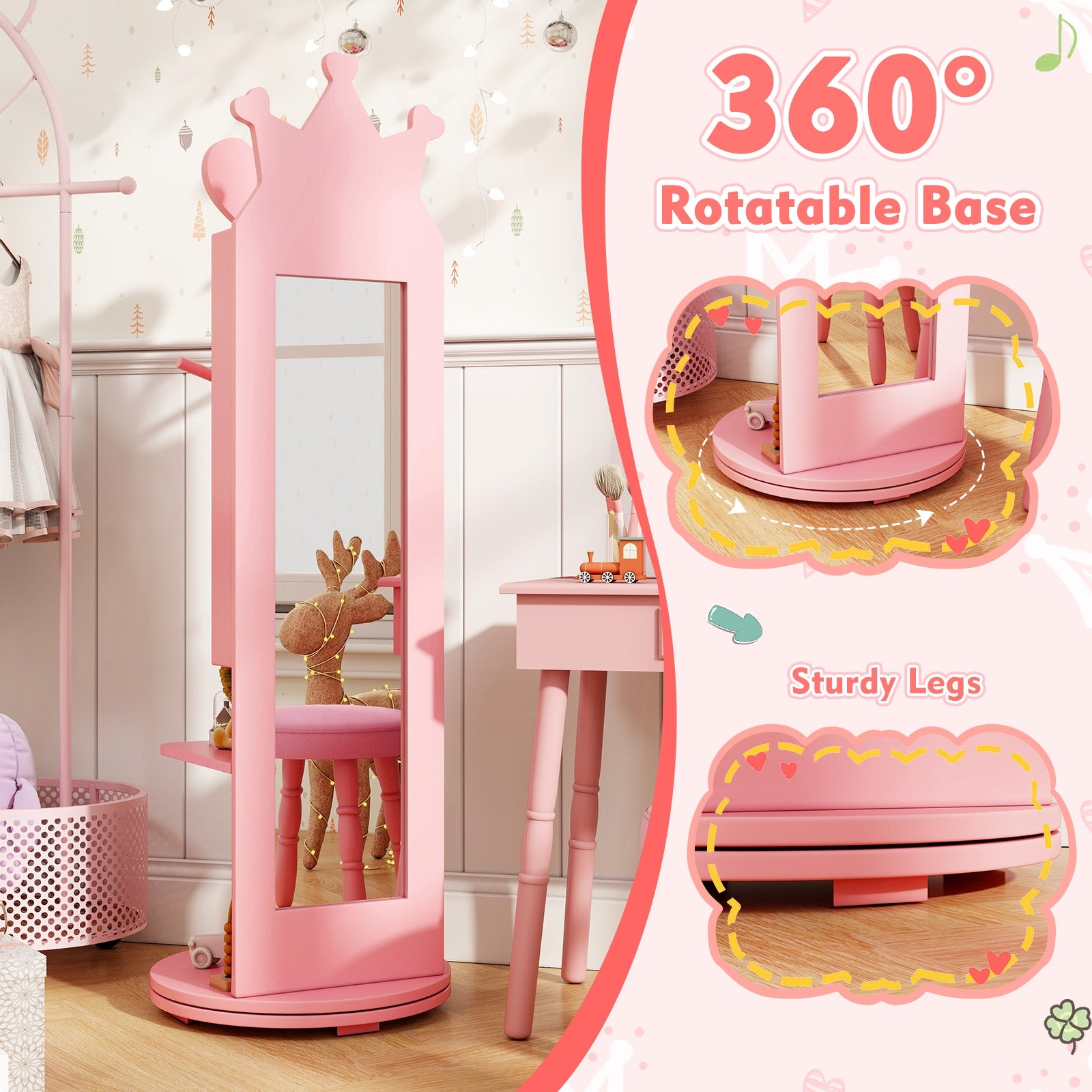 Free-Standing Full Length Mirror Kids Jewelry Armoire Cabinet, Pink Kids Vanities at Gallery Canada