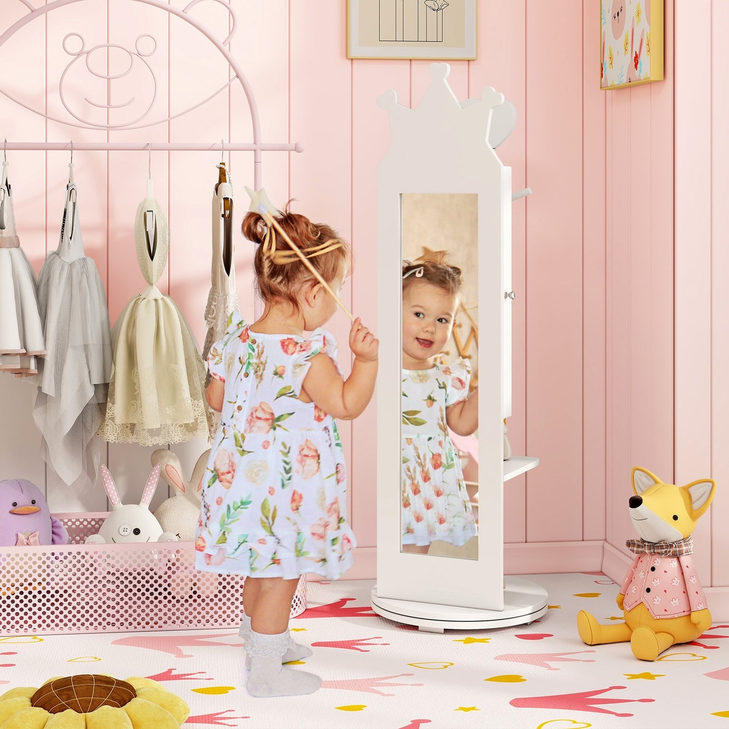 Free-Standing Full Length Mirror Kids Jewelry Armoire Cabinet, White Kids Vanities at Gallery Canada