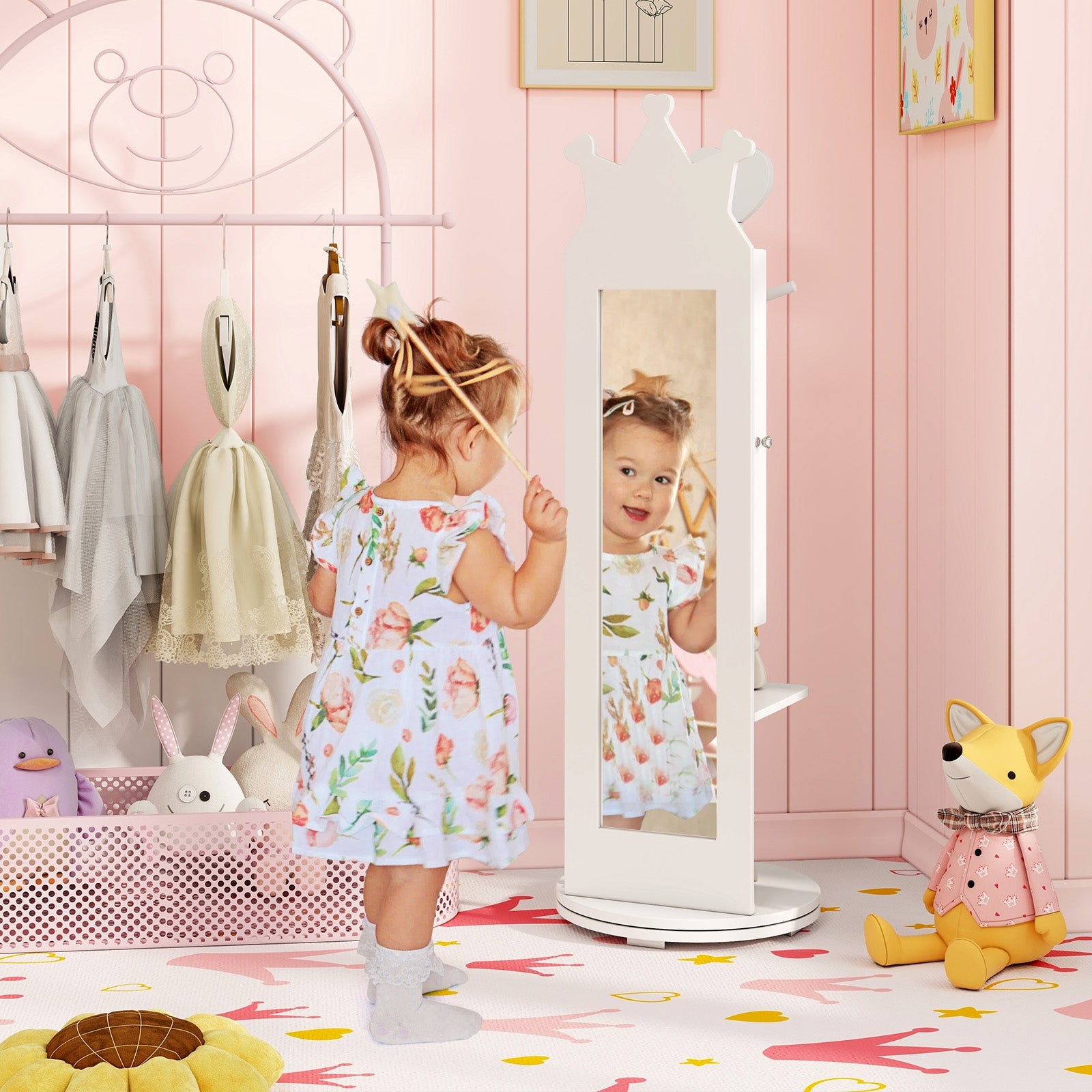 Free-Standing Full Length Mirror Kids Jewelry Armoire Cabinet, White Kids Vanities at Gallery Canada
