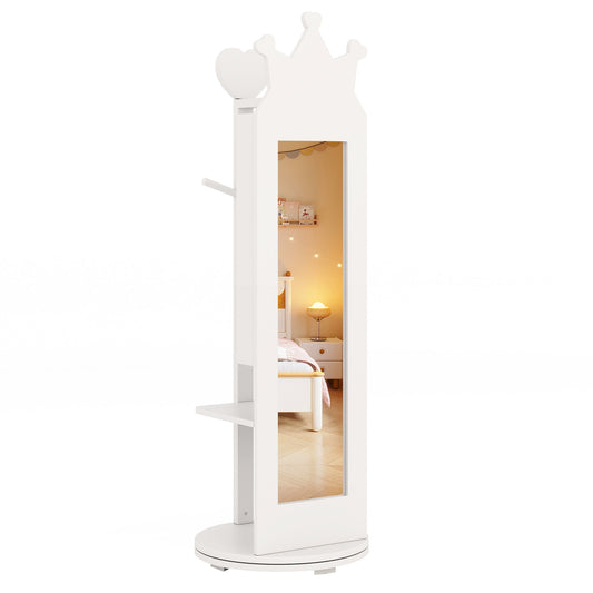 Armoire à bijoux avec miroir pied de hauteur complète autoportante, blanc