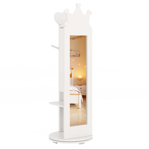 Free-Standing Full Length Mirror Jewelry Armoire Cabinet, White
