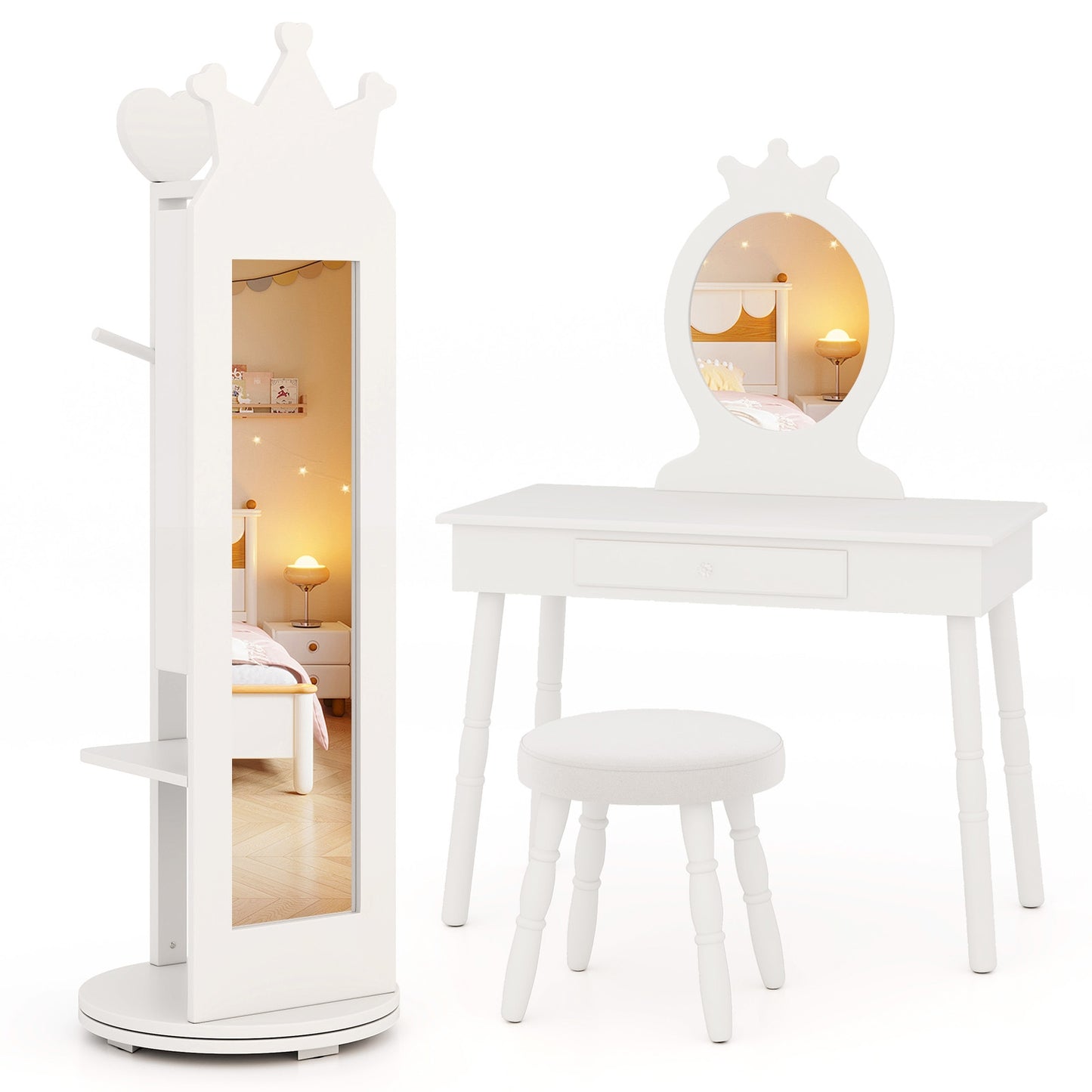 Free-Standing Full Length Mirror Kids Jewelry Armoire Cabinet, White Kids Vanities at Gallery Canada