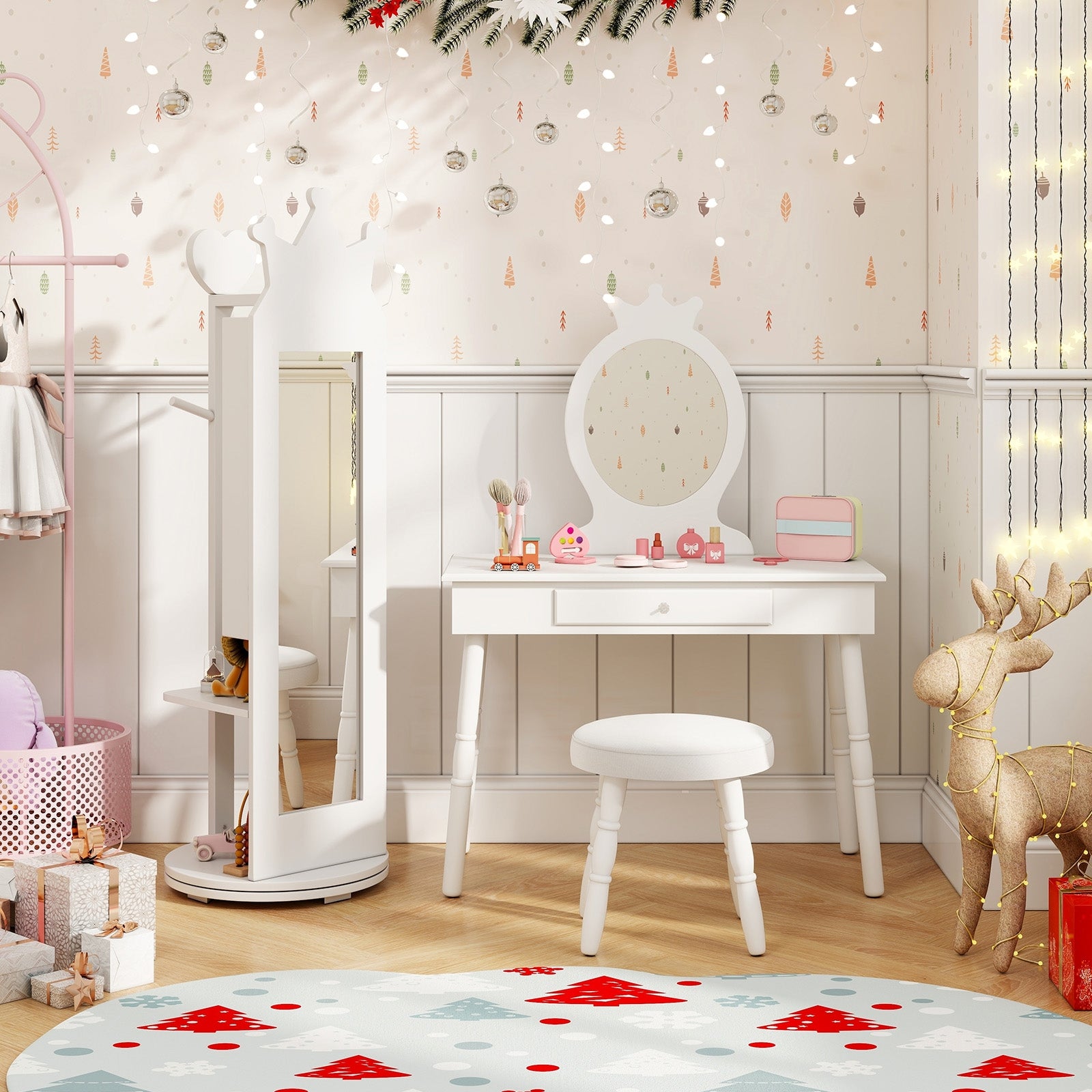 Free-Standing Full Length Mirror Kids Jewelry Armoire Cabinet, White Kids Vanities at Gallery Canada