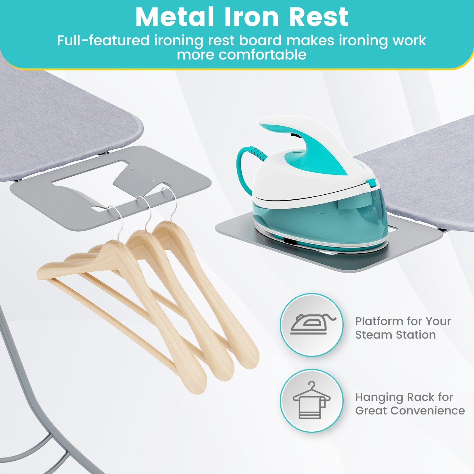 Foldable Ironing Board with Iron Rest and Adjustable Height, Gray Dryers at Gallery Canada