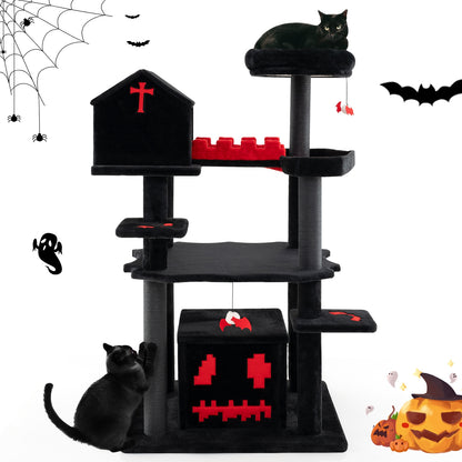 Gothic Cat Tree 49 Inch Tall Cat Tower 6-Tier Cat Activity Center with Coffin Bed, Black Cat Trees Condos & Scratchers at Gallery Canada
