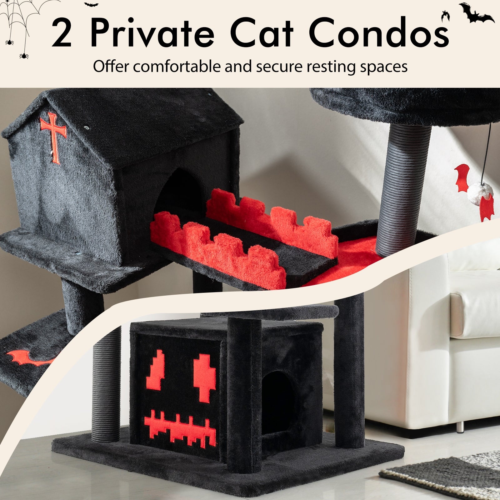 Gothic Cat Tree 49 Inch Tall Cat Tower 6-Tier Cat Activity Center with Coffin Bed, Black Cat Trees Condos & Scratchers at Gallery Canada