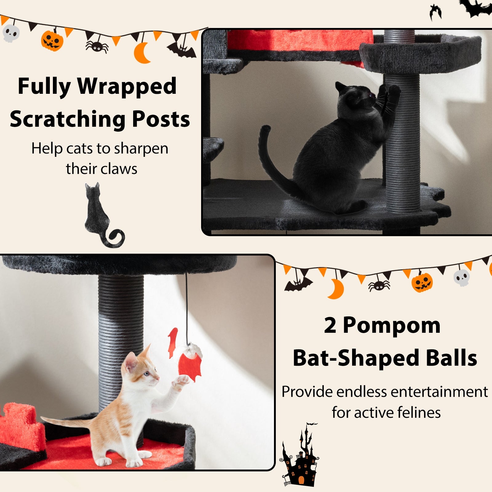 Gothic Cat Tree 49 Inch Tall Cat Tower 6-Tier Cat Activity Center with Coffin Bed, Black Cat Trees Condos & Scratchers at Gallery Canada