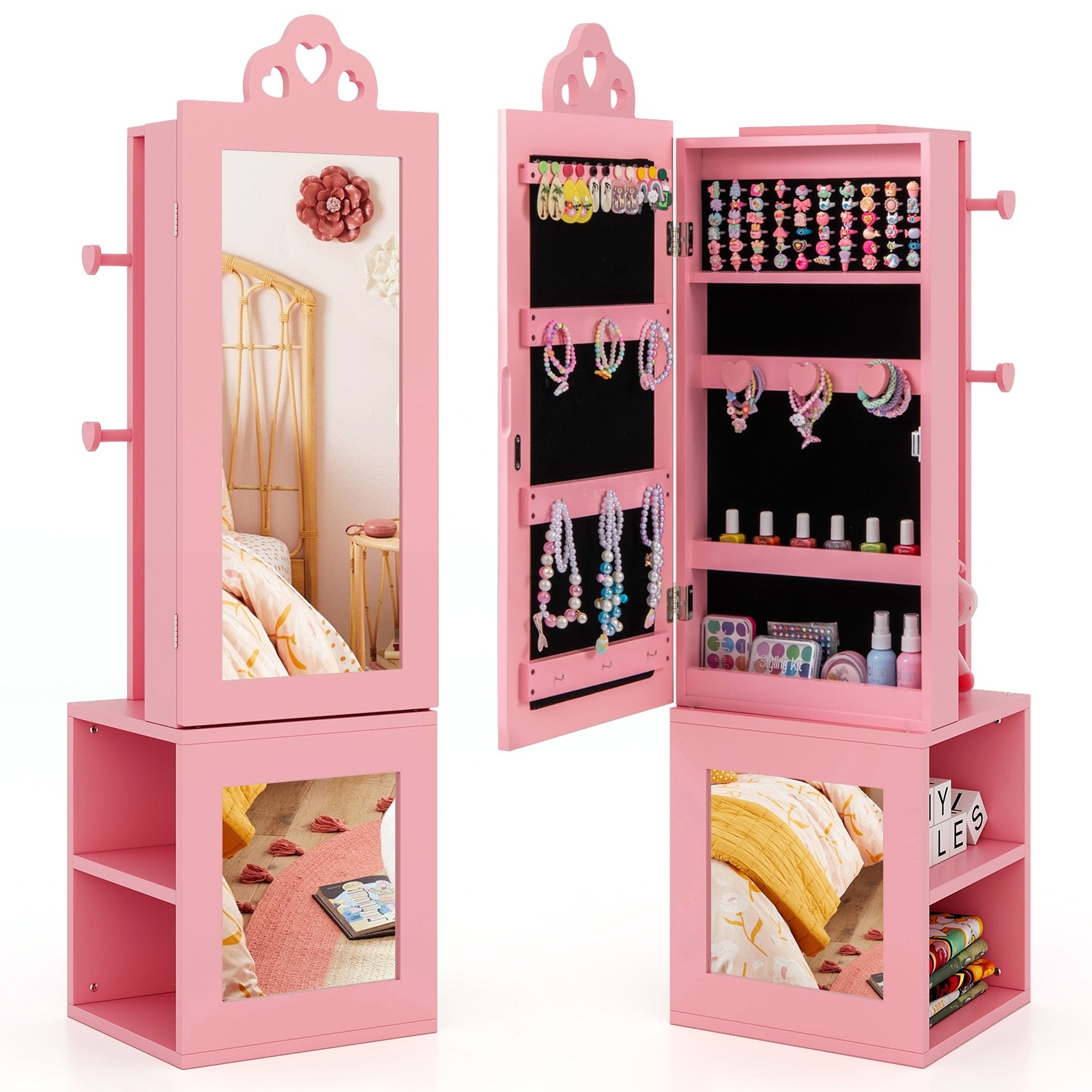 3-In-1 Kids Jewelry Cabinet With Full Length Mirror, Pink Kids Vanities at Gallery Canada