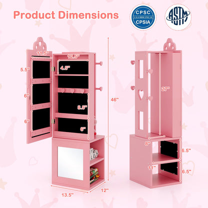 3-in-1 Freestanding Kids Jewelry Cabinet Armoire with Full Length Mirror, Pink Kids Vanities at Gallery Canada
