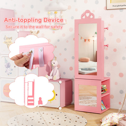 3-in-1 Freestanding Kids Jewelry Cabinet Armoire with Full Length Mirror, Pink Kids Vanities at Gallery Canada
