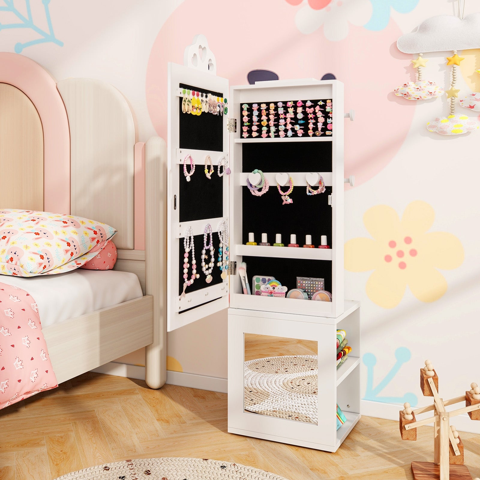 3-in-1 Freestanding Kids Jewelry Cabinet Armoire with Full Length Mirror, White Kids Vanities at Gallery Canada