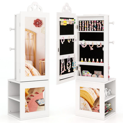 Armoire à bijoux pour enfants 3-en-1 autoportante avec miroir pleine longueur, blanc