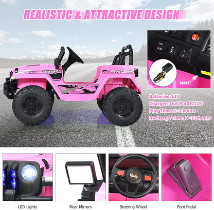 12V Kids Ride-on Jeep Car with 2.4 G Remote Control, Pink Powered Ride On Toys at Gallery Canada
