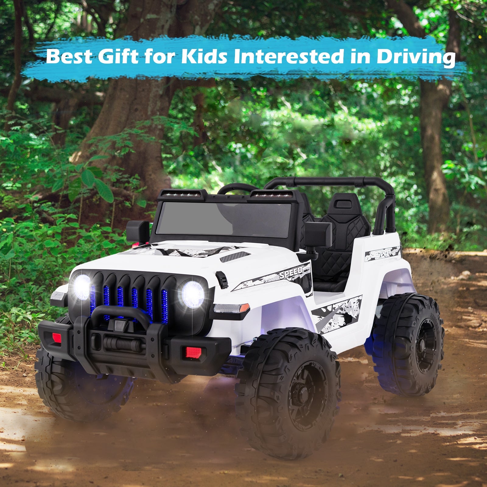 12V Kids Ride-On Jeep Car, 2.4G Remote Control, White Powered Ride On Toys at Gallery Canada
