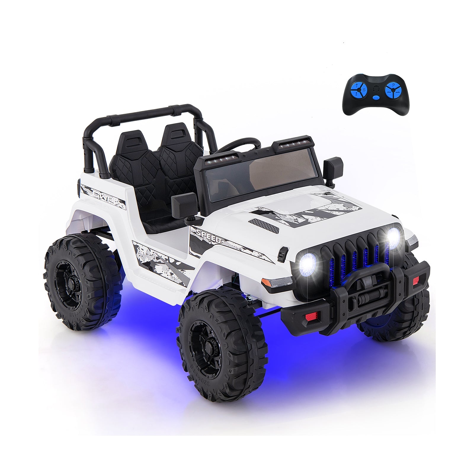 12V Kids Ride-On Jeep Car, 2.4G Remote Control, White Powered Ride On Toys at Gallery Canada