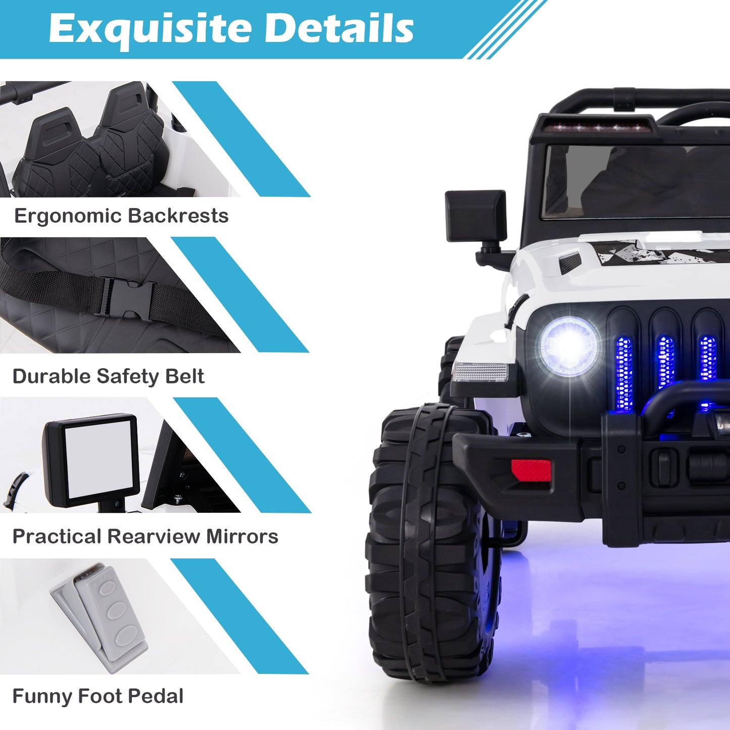 12V Kids Ride-On Jeep Car, 2.4G Remote Control, White Powered Ride On Toys at Gallery Canada