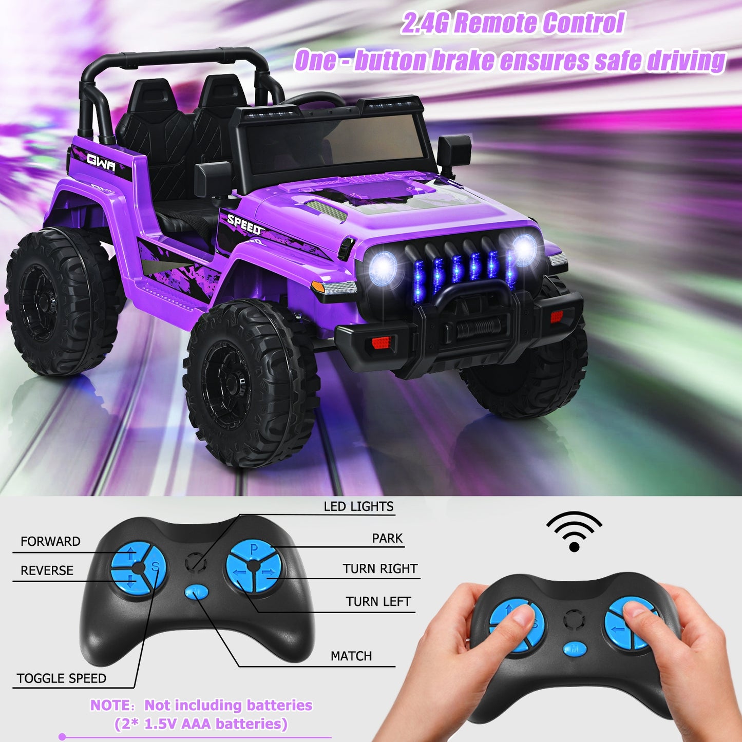 12V Kids Ride-on Jeep Car with 2.4 G Remote Control, Purple Powered Ride On Toys at Gallery Canada