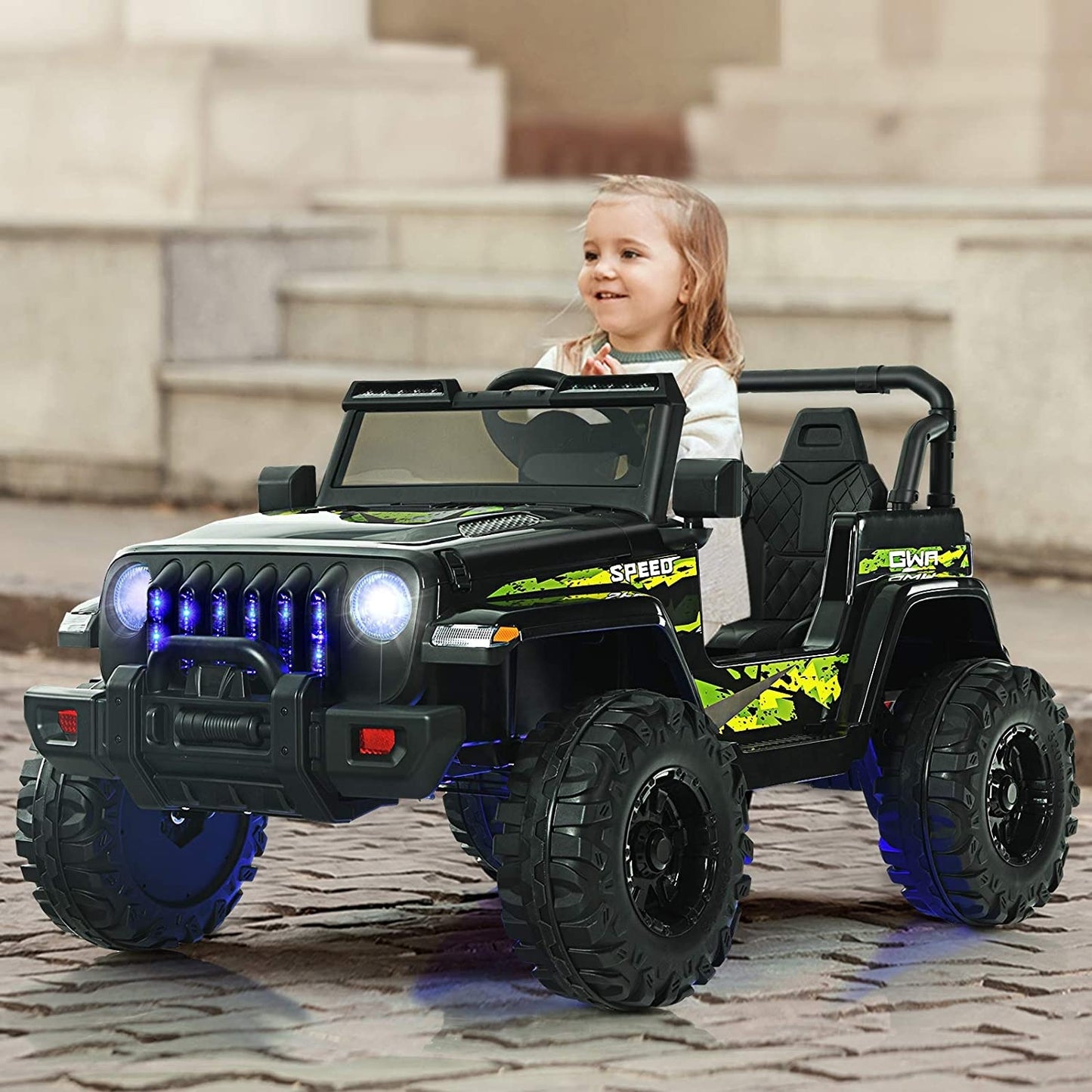 12V Kids Ride-on Jeep Car with 2.4 G Remote Control, Black & Green Powered Ride On Toys at Gallery Canada