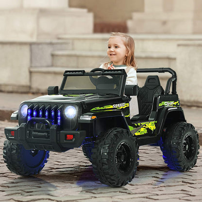 12V Kids Ride-on Jeep Car with 2.4 G Remote Control, Black & Green Powered Ride On Toys at Gallery Canada