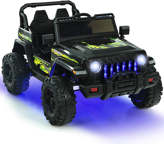 12V Kids Ride-On Jeep Car, 2.4G Remote Control, Green Powered Ride On Toys Black & Green at Gallery Canada