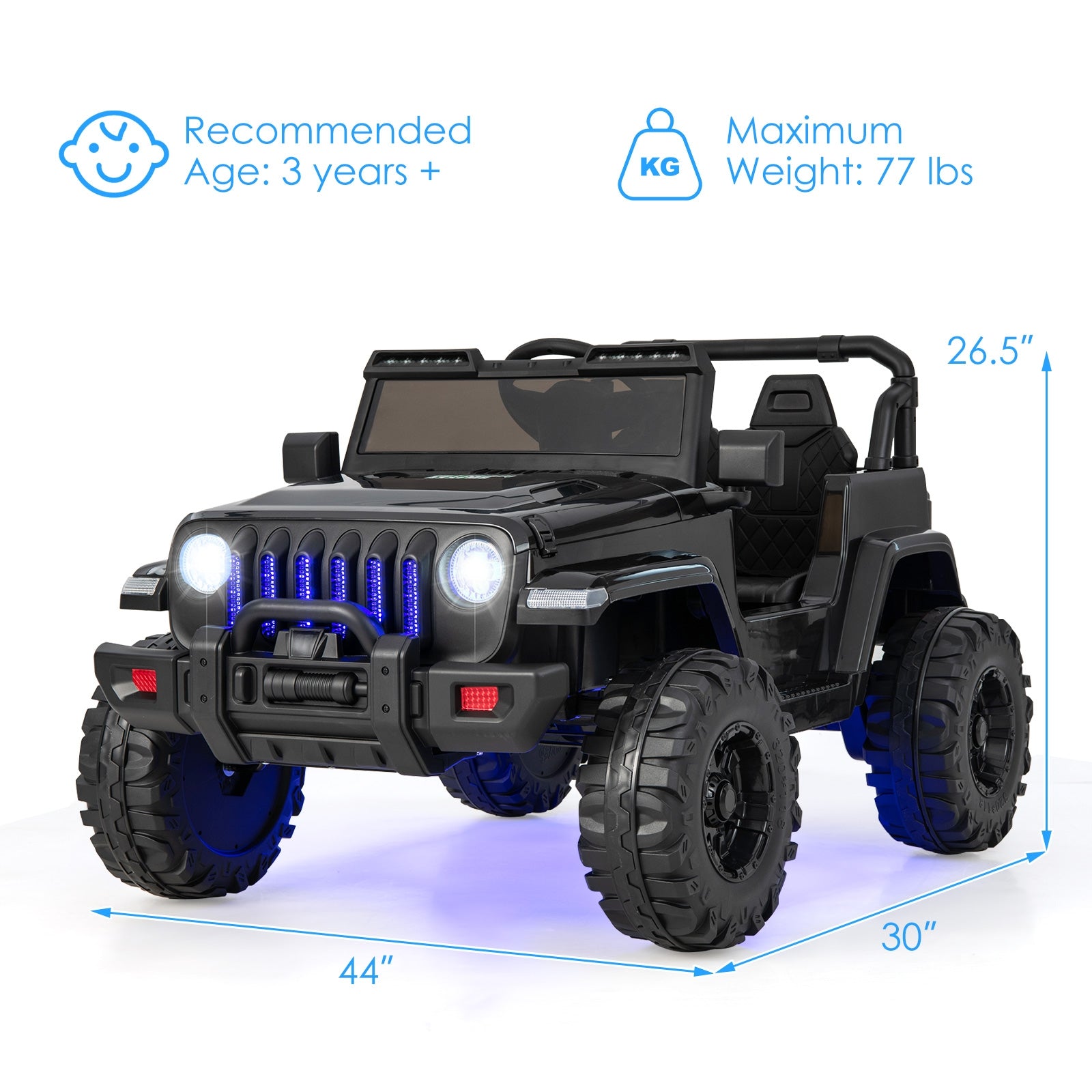 12V Kids Ride-on Jeep Car with 2.4 G Remote Control-Solid Black, Black Powered Ride On Toys at Gallery Canada