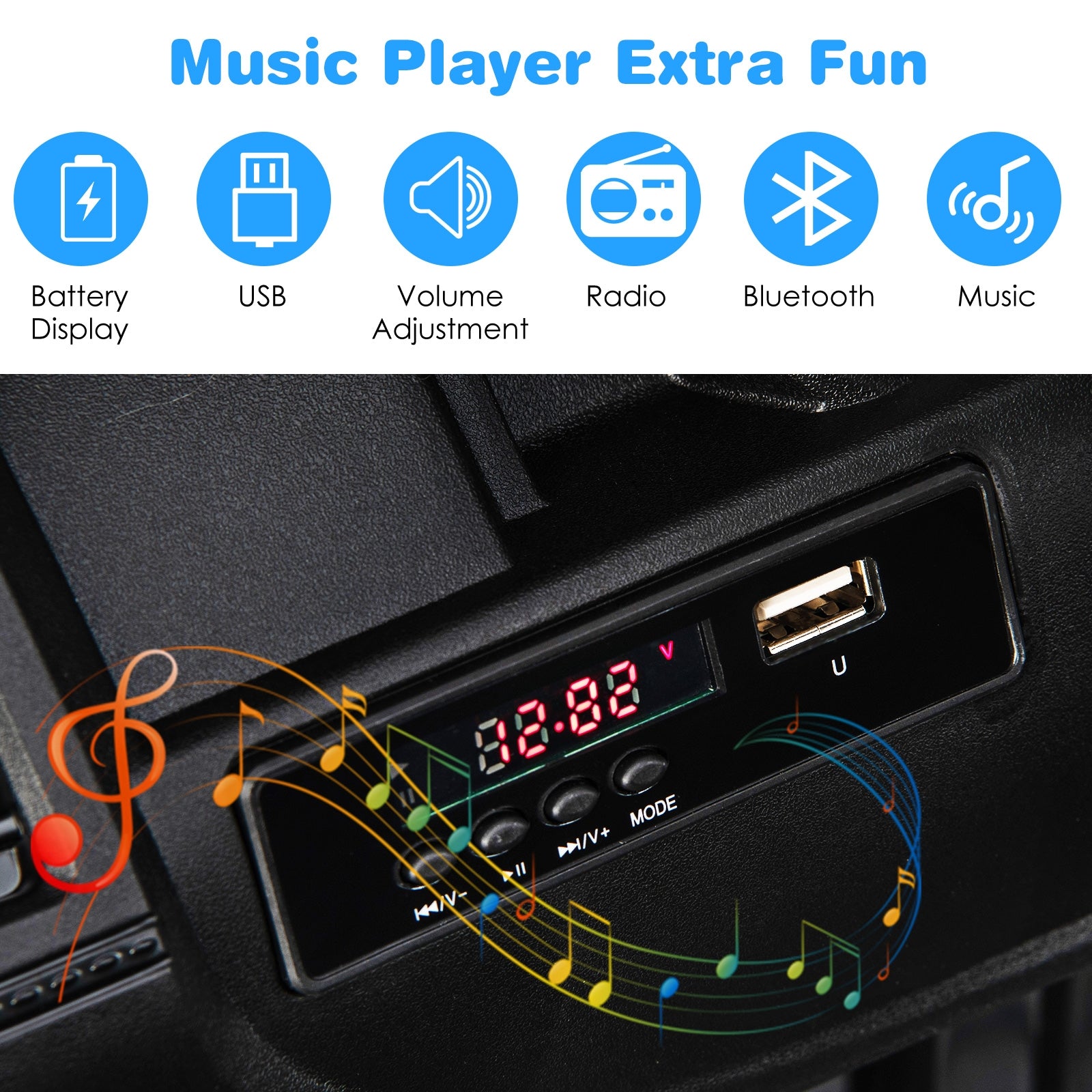 12V Kids Ride-on Jeep Car with 2.4 G Remote Control-Solid Black, Black Powered Ride On Toys at Gallery Canada