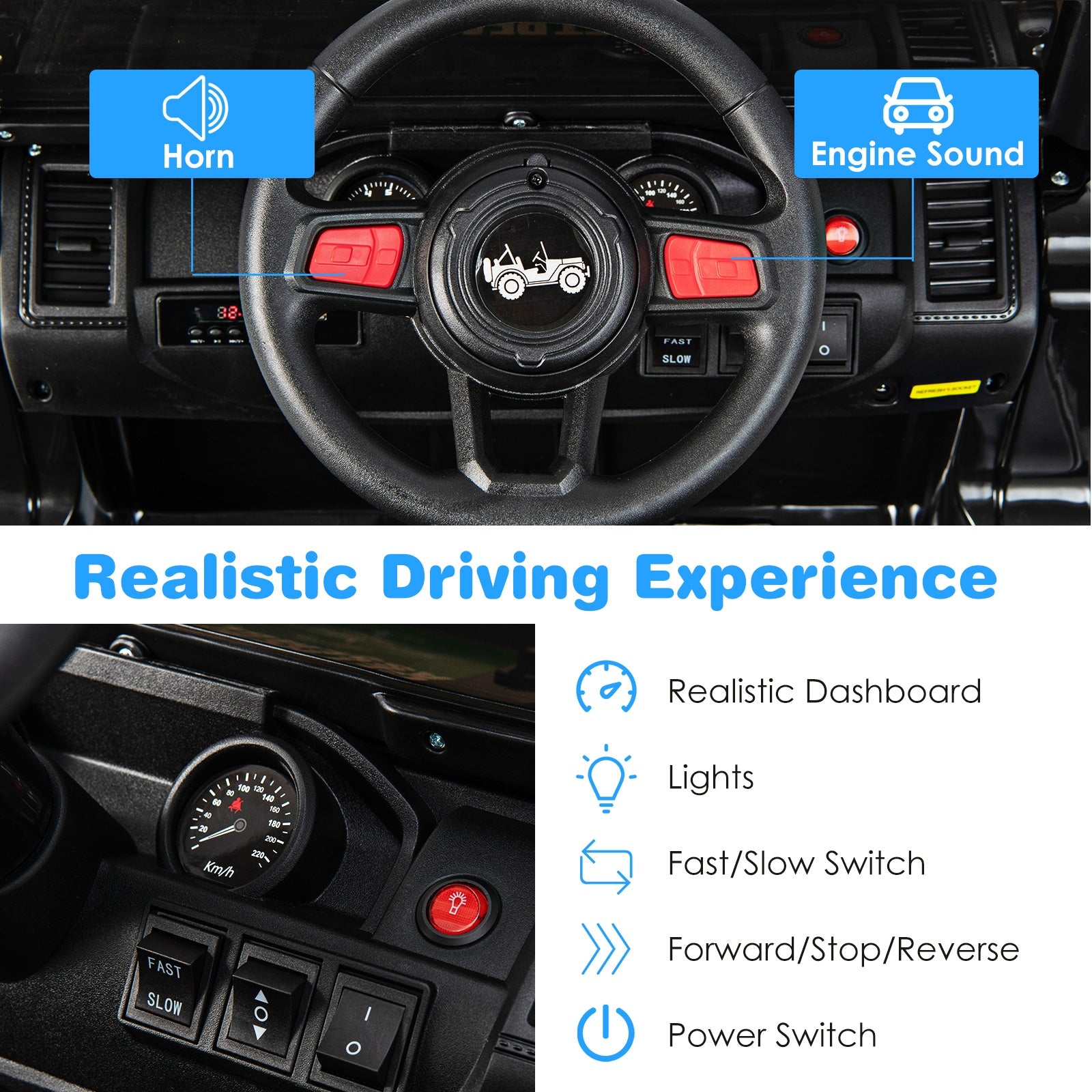 12V Kids Ride-on Jeep Car with 2.4 G Remote Control-Solid Black, Black Powered Ride On Toys at Gallery Canada