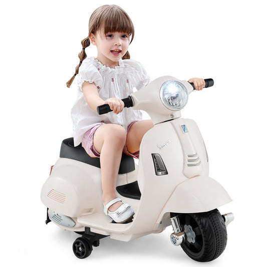 Kids Ride on Motorcycle Licensed Vespa with LED Headlight and Horn Sound, White Powered Ride On Toys at Gallery Canada
