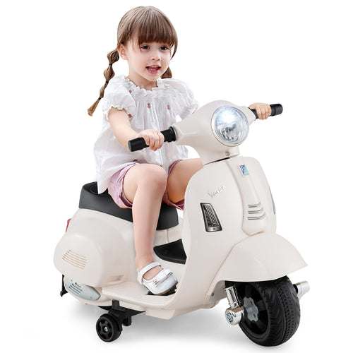 Kids Ride on Motorcycle Licensed Vespa with LED Headlight and Horn Sound, White