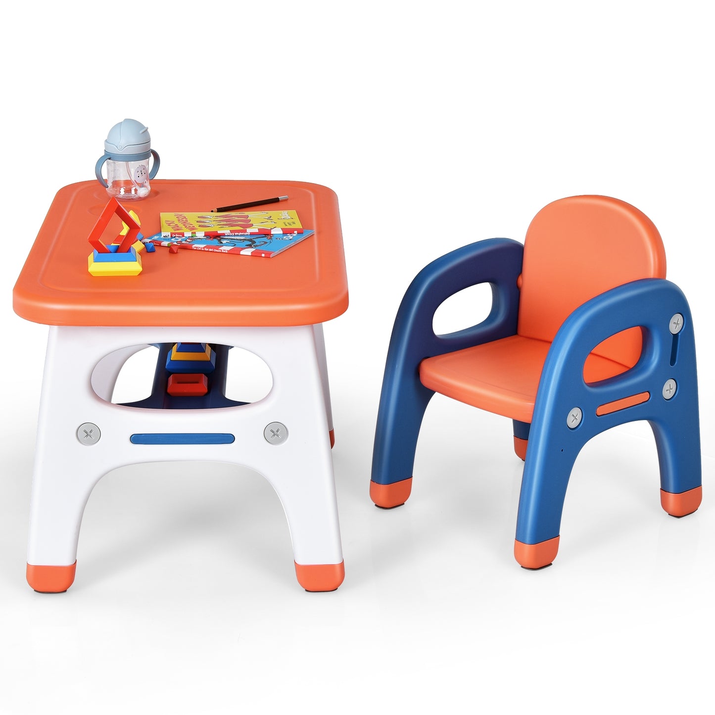 Kids Activity Table And Chair Set, Montessori Toys, Orange