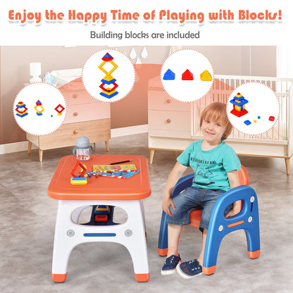 Kids Activity Table And Chair Set, Montessori Toys, Orange
