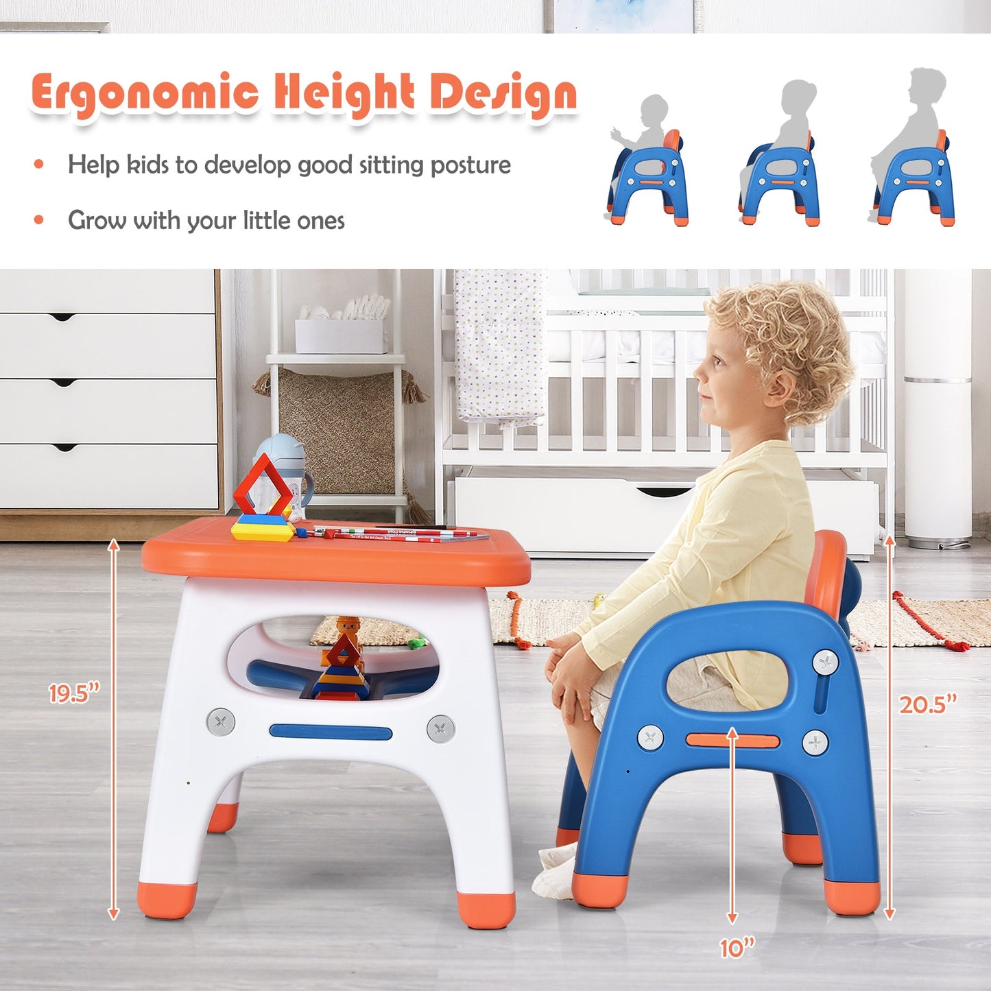 Kids Activity Table and Chair Set with Montessori Toys for Preschool and Kindergarten, Orange Kids Table & Chair Sets at Gallery Canada