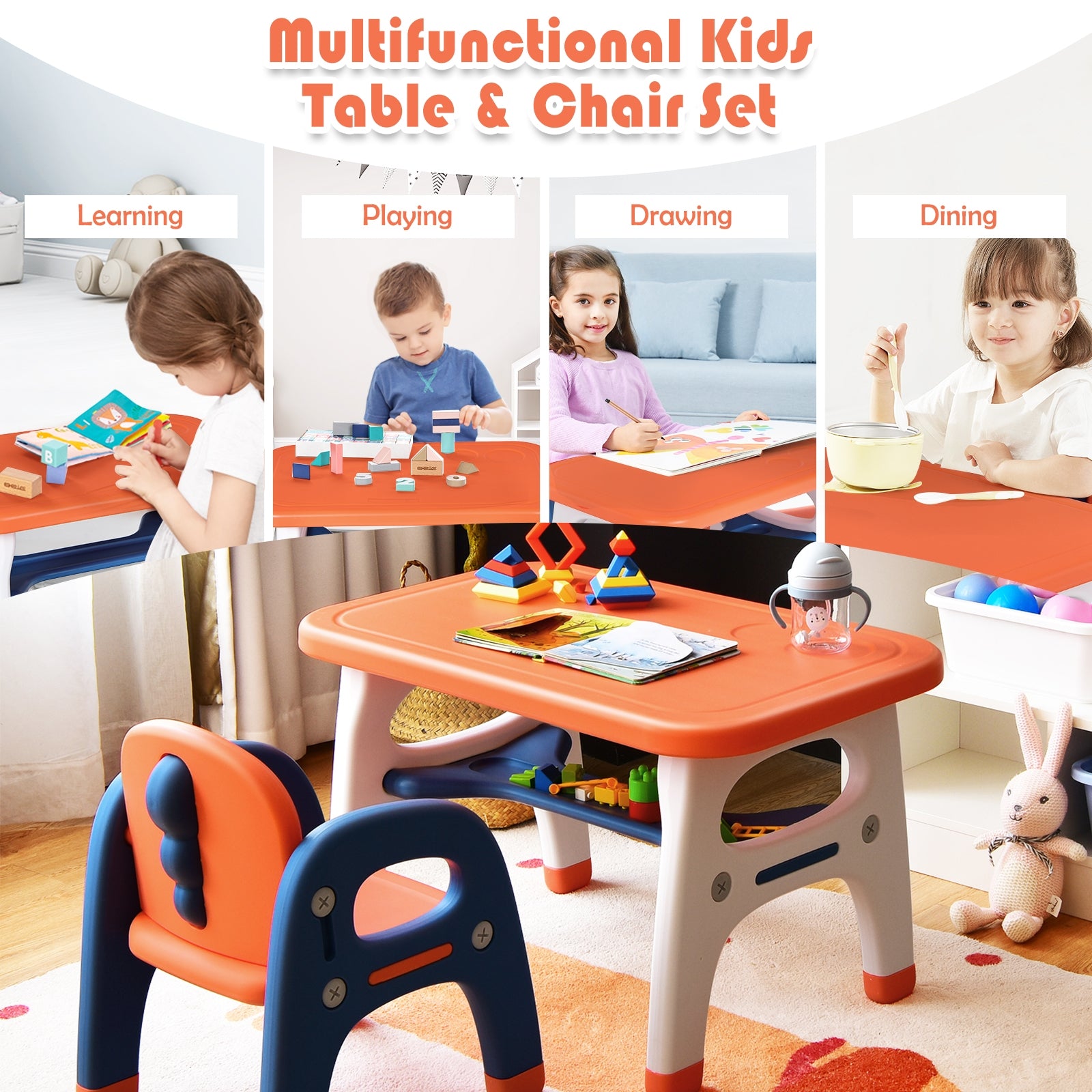 Kids Activity Table and Chair Set with Montessori Toys for Preschool and Kindergarten, Orange Kids Table & Chair Sets at Gallery Canada