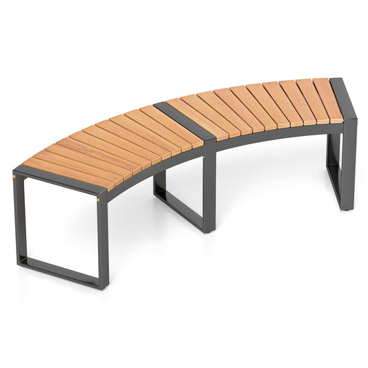 Patio Curved Bench with Slatted Seat and Metal Legs-1 Piece Outdoor Benches 1 Piece at Gallery Canada
