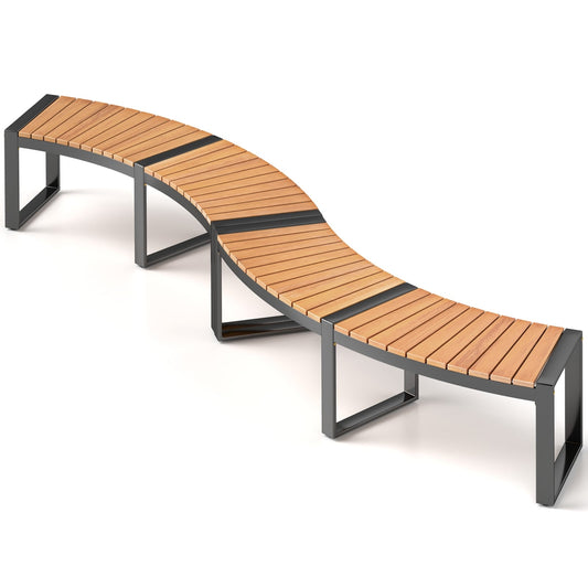 Patio Curved Bench with Slatted Seat and Metal Legs-2 Pieces Outdoor Benches Set of 2 at Gallery Canada
