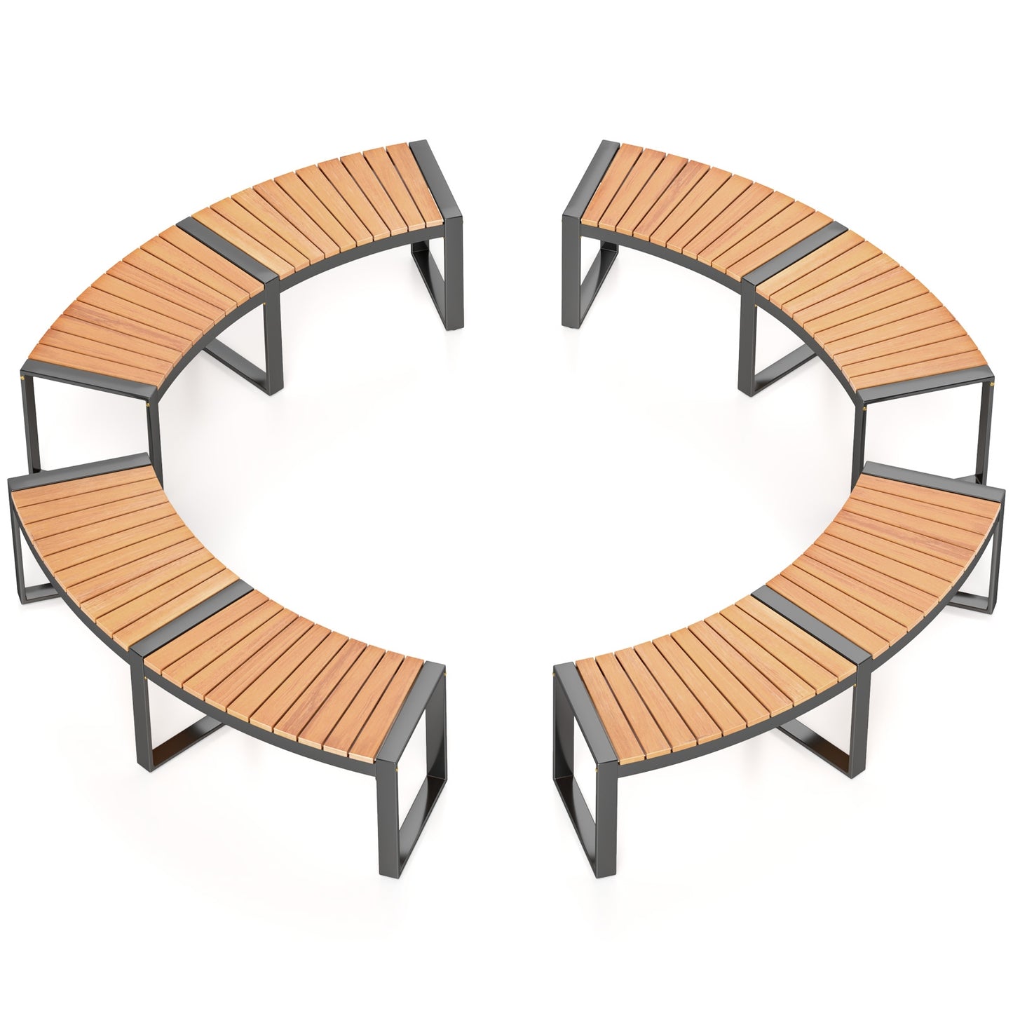 Patio Curved Bench with Slatted Seat and Metal Legs-2 Pieces Outdoor Benches at Gallery Canada