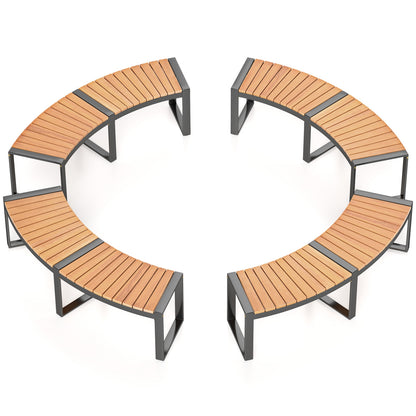 Patio Curved Bench with Slatted Seat and Metal Legs-2 Pieces Outdoor Benches at Gallery Canada