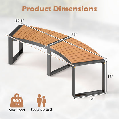 Patio Curved Bench with Slatted Seat and Metal Legs-2 Pieces Outdoor Benches at Gallery Canada
