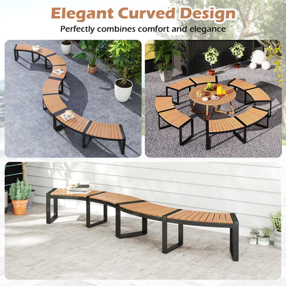 Patio Curved Bench with Slatted Seat and Metal Legs-2 Pieces Outdoor Benches at Gallery Canada