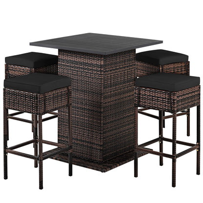 5 Pieces Patio Rattan Bar Furniture Set with Cushions and Hidden Storage Shelf, Black Patio Bar Furniture at Gallery Canada