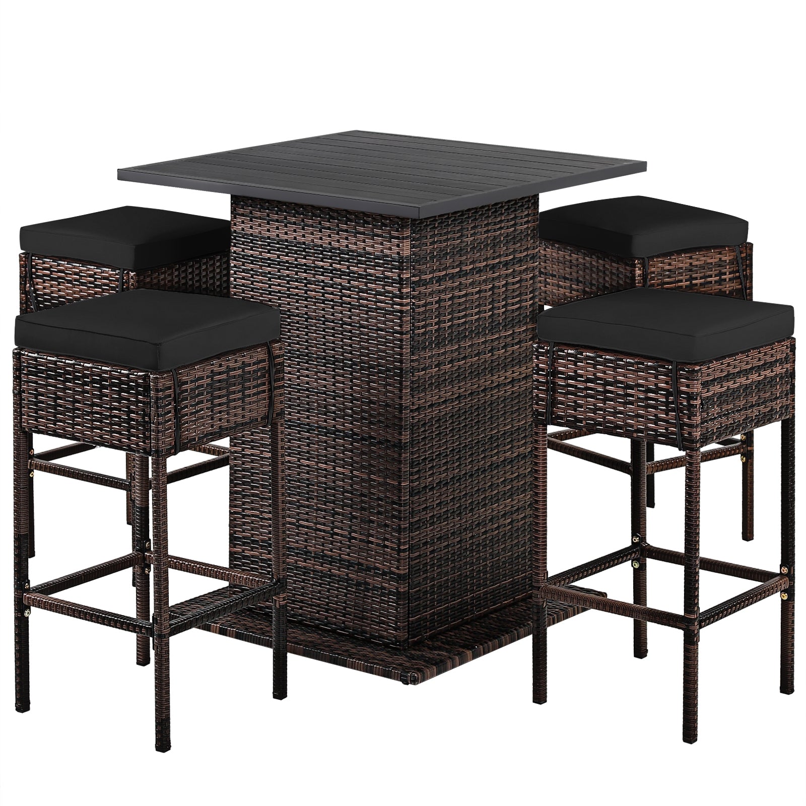5-Piece Rattan Bar Set With Cushions, Hidden Storage Shelf, Black Patio Bar Furniture Black at Gallery Canada