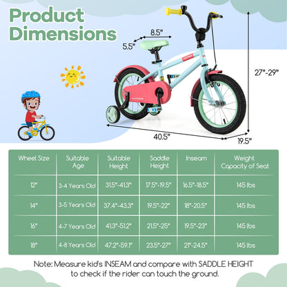 Kids Bike with Adjustable Handlebar and Saddle Blue-14 inches, Blue Kids Bike at Gallery Canada