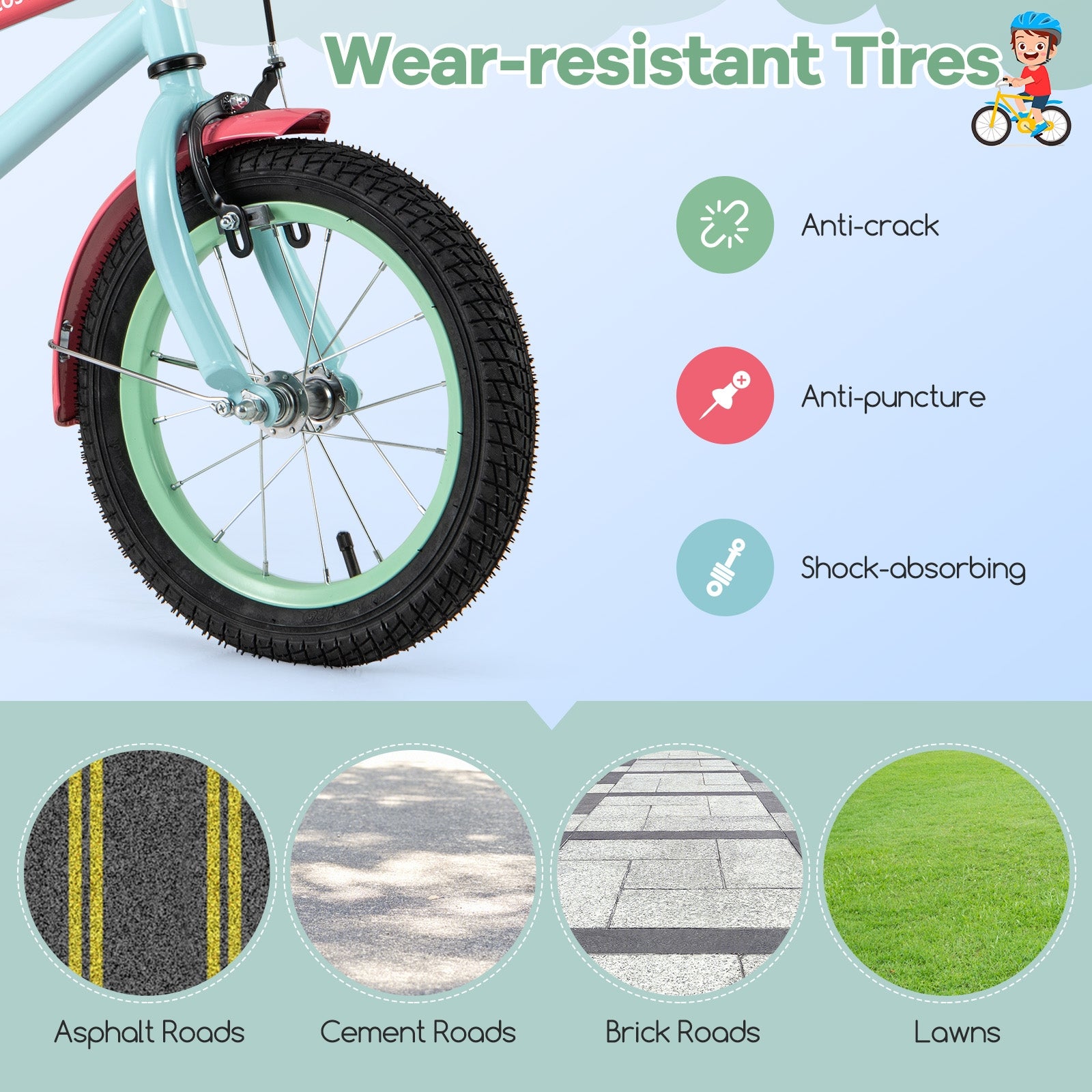 Kids Bike with Adjustable Handlebar and Saddle Blue-14 inches, Blue Kids Bike at Gallery Canada