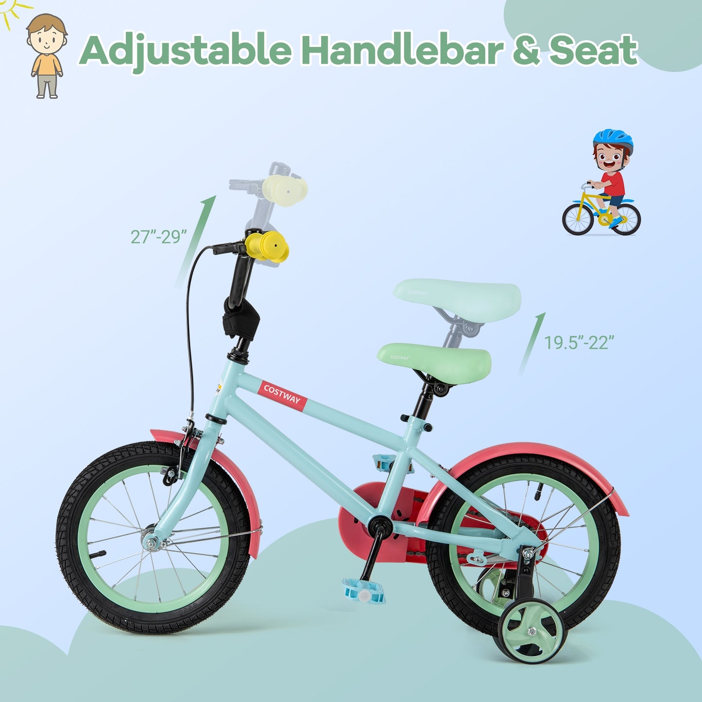 Kids Bike with Adjustable Handlebar and Saddle Blue-14 inches, Blue Kids Bike at Gallery Canada