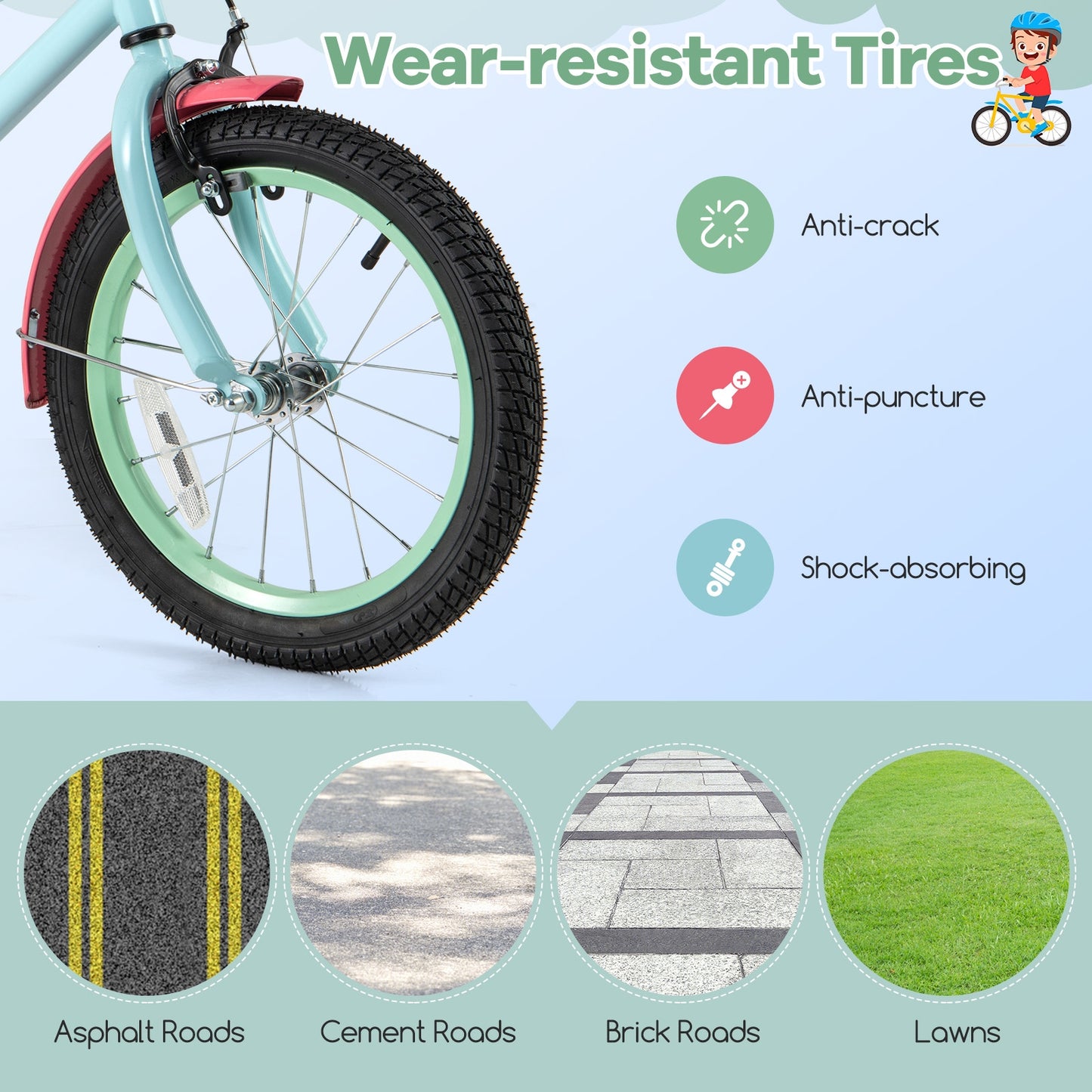 Kids Bike with Adjustable Handlebar and Saddle Blue-16 inches, Blue Kids Bike at Gallery Canada