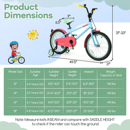 Kids Bike with Adjustable Handlebar and Saddle Blue-18 inches, Blue Kids Bike at Gallery Canada