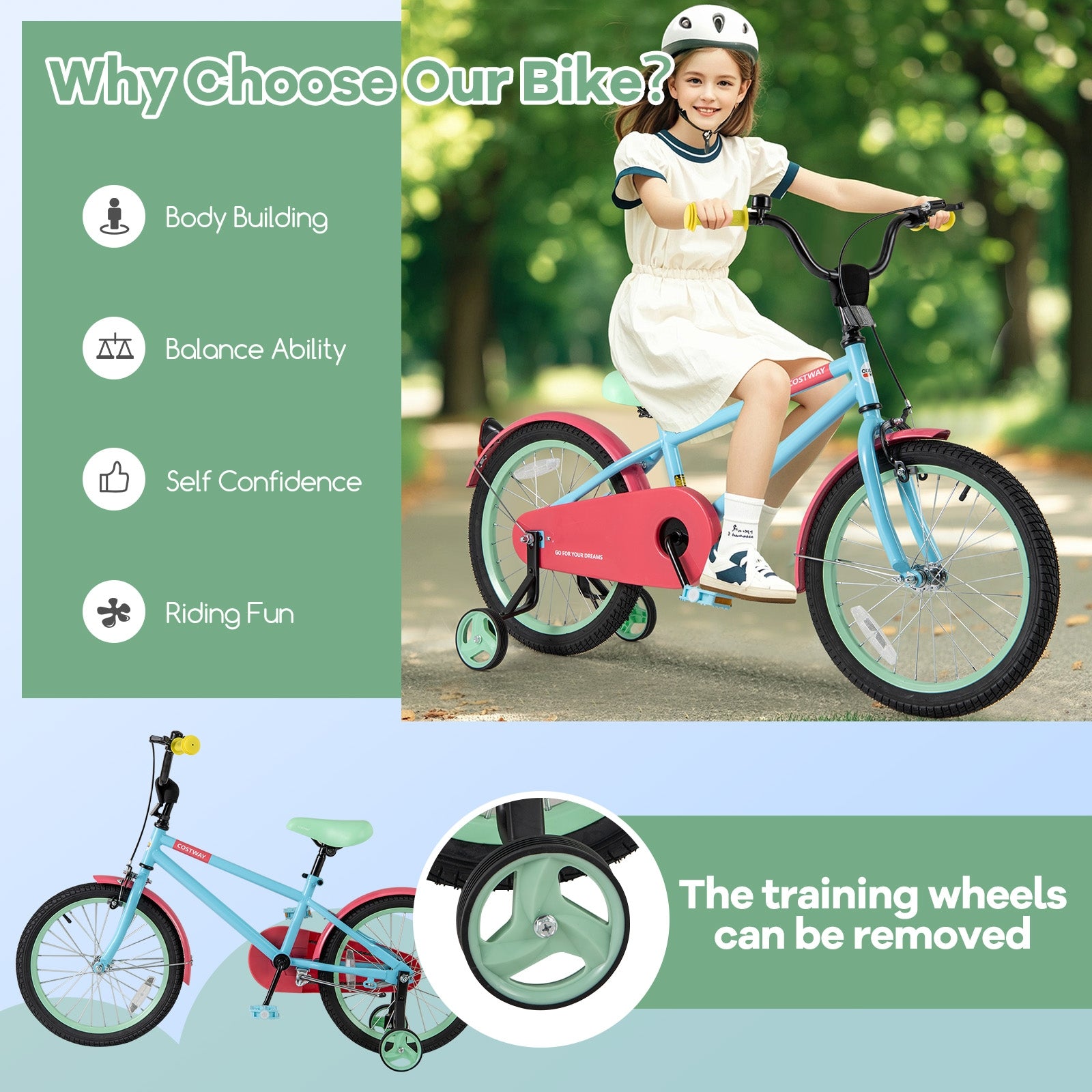 Kids Bike with Adjustable Handlebar and Saddle Blue-18 inches, Blue Kids Bike at Gallery Canada