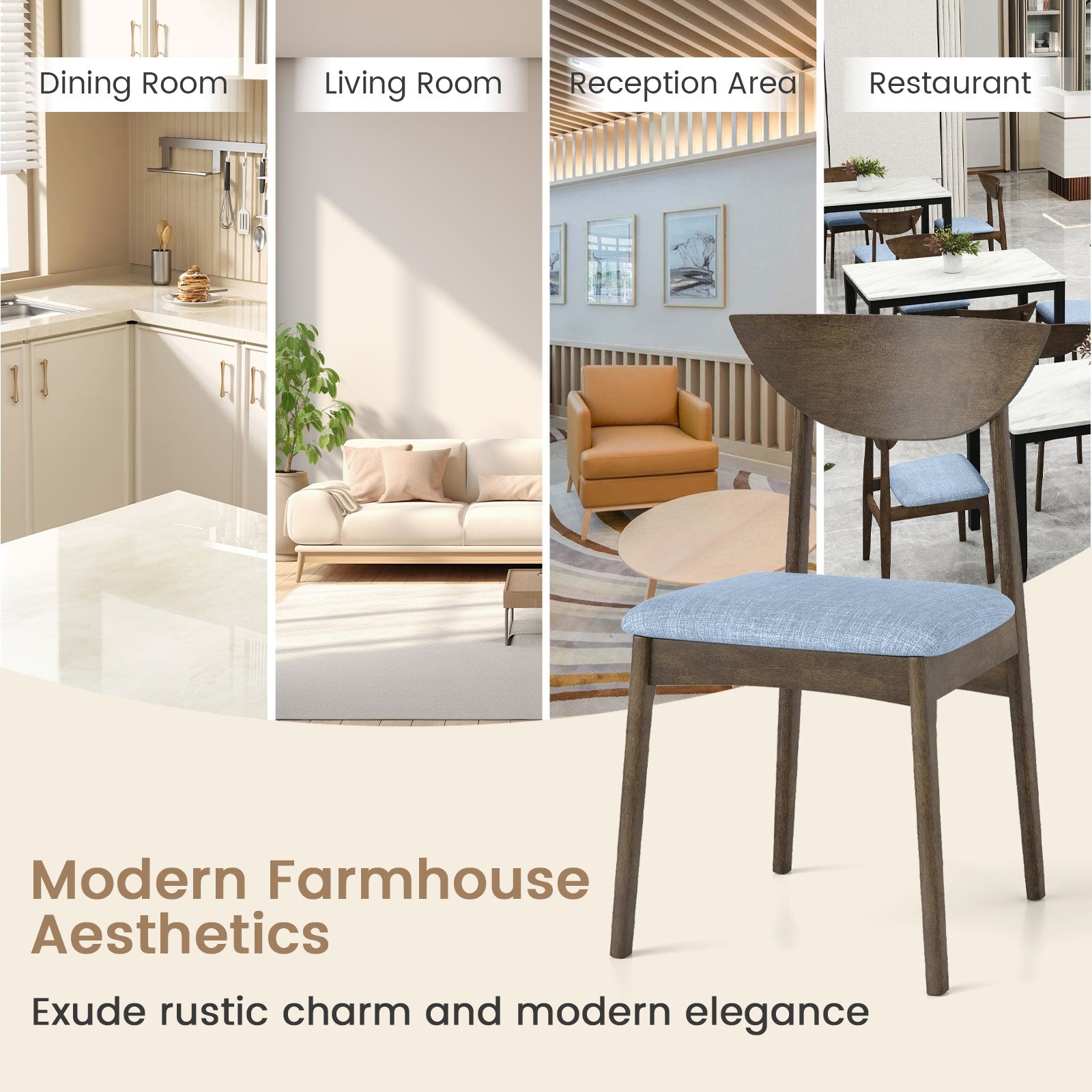 Wooden Dining Chair Set of 2 with Rubber Wood Leg, Brown Dining Chairs at Gallery Canada