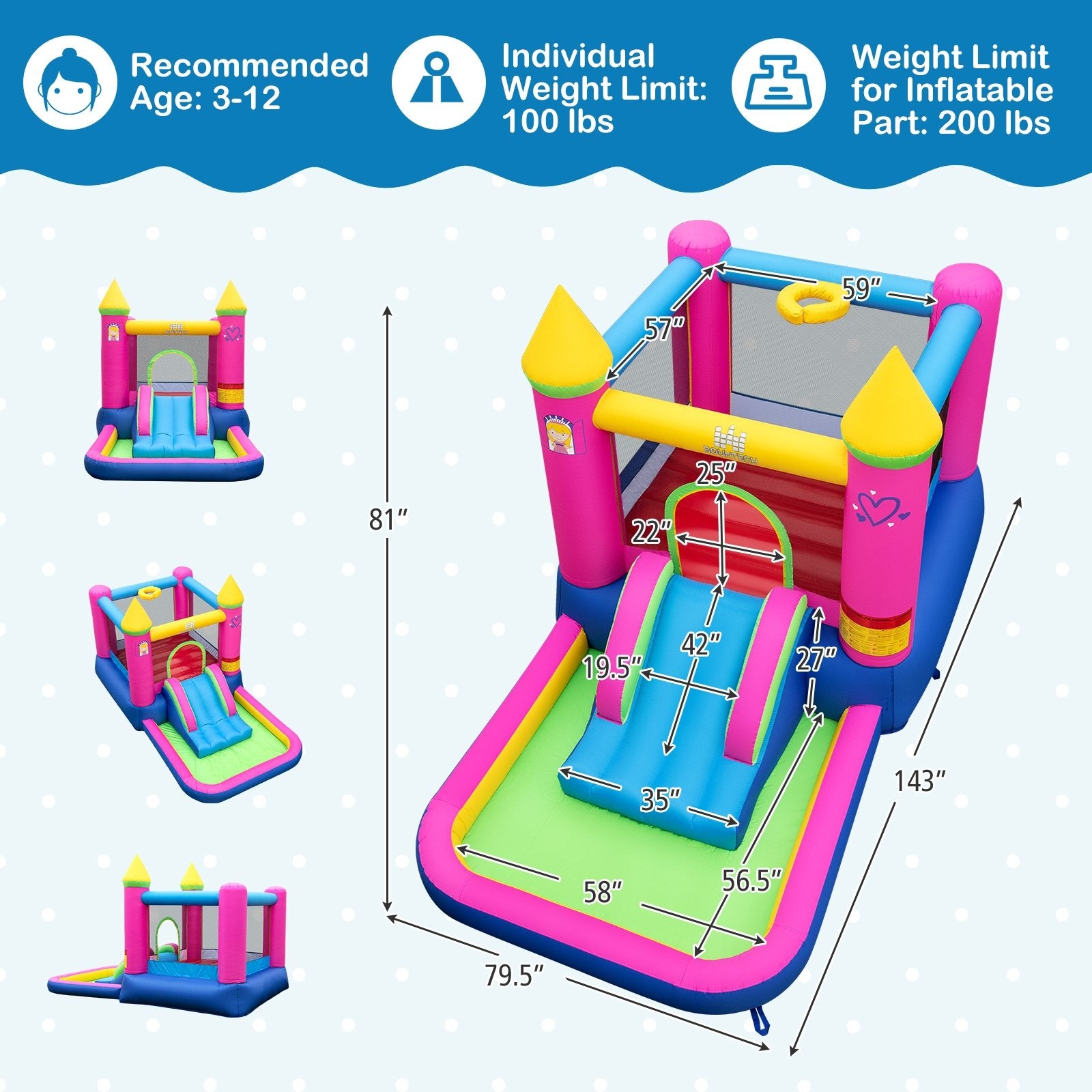 Inflatable Bounce House, 4-in-1 Princess Bouncy Castle, Multicolor Bounce House at Gallery Canada