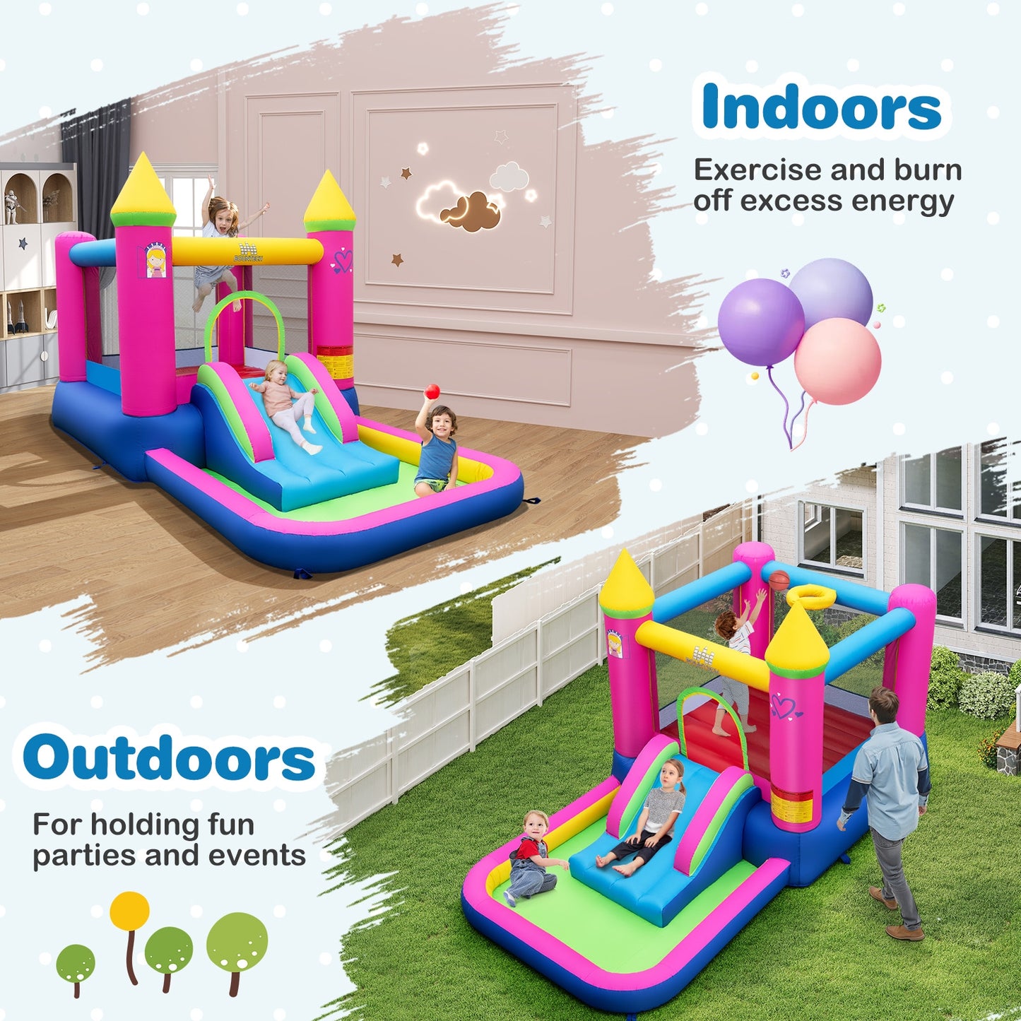 Inflatable Bounce House, 4-in-1 Princess Bouncy Castle, Multicolor Bounce House at Gallery Canada